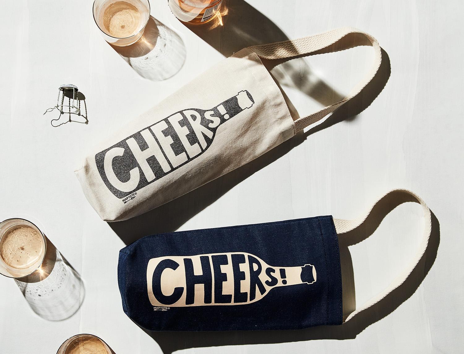 "cheers!" wine tote bag