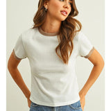 Color Combo Waffle Fabric Top - White/Mocha