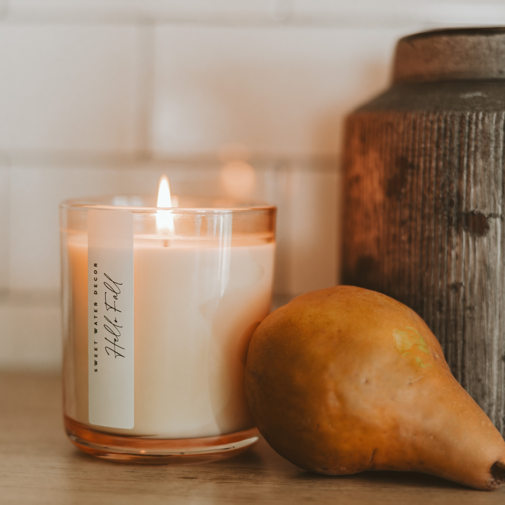 hello fall sweet water decor candle