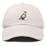 Beige cap with a pigeon emblem on a white background