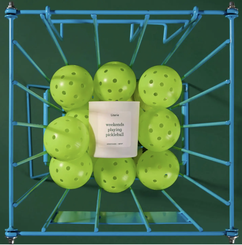 literie candle weekends playing pickleball, lemonade and mint scented