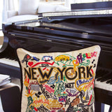 New York City Hand-Embroidered Pillow
