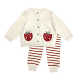 Strawberry Embroidered Pocket Baby Cardigan & Pants -Organic