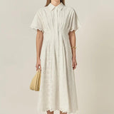 Cinched Waist Eyelet Midi Dress