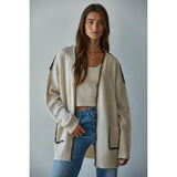 Contrast Stitch Open Cardigan