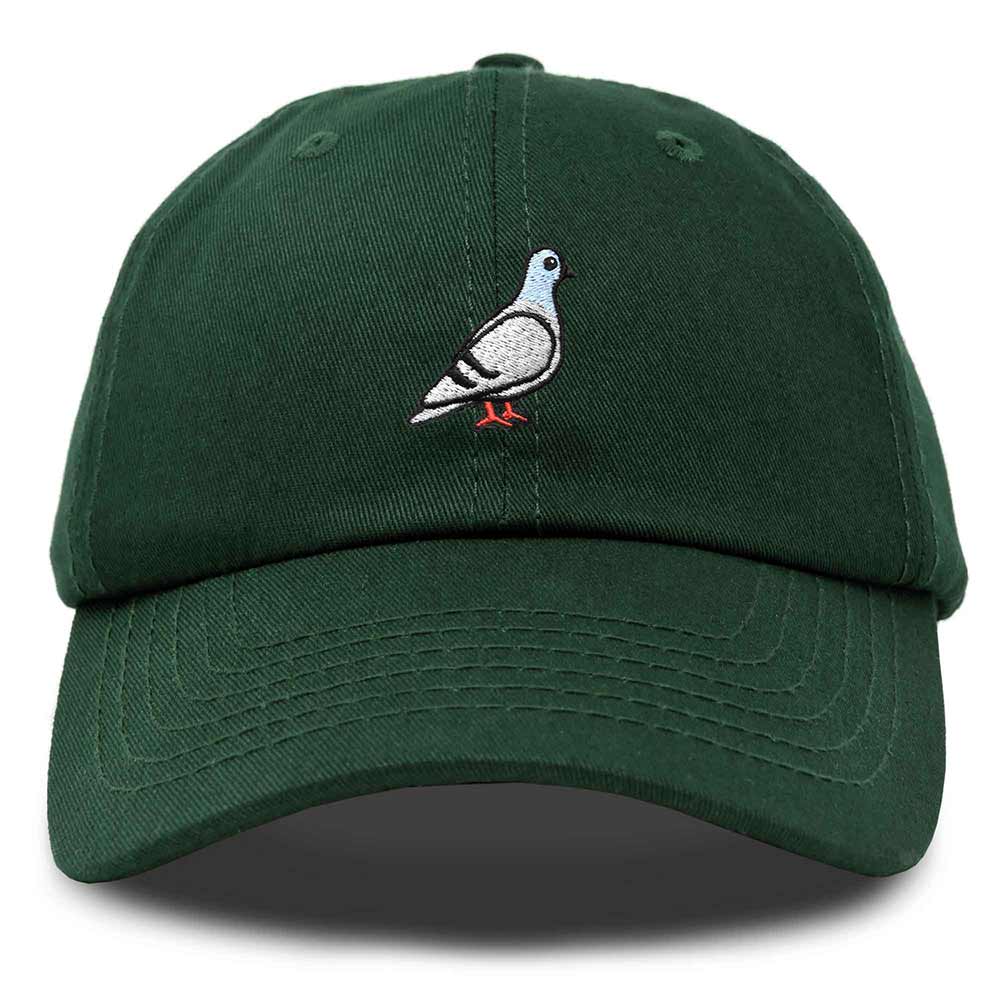 Green cap with a pigeon emblem on a white background