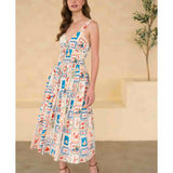 Nautical Sweetheart Neck Shirred Waist Midi Dress